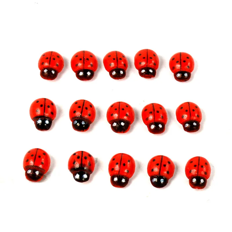 100Pcs Cute Painted Wooden Ladybird Ladybug Sticker Adhesive Back Child
