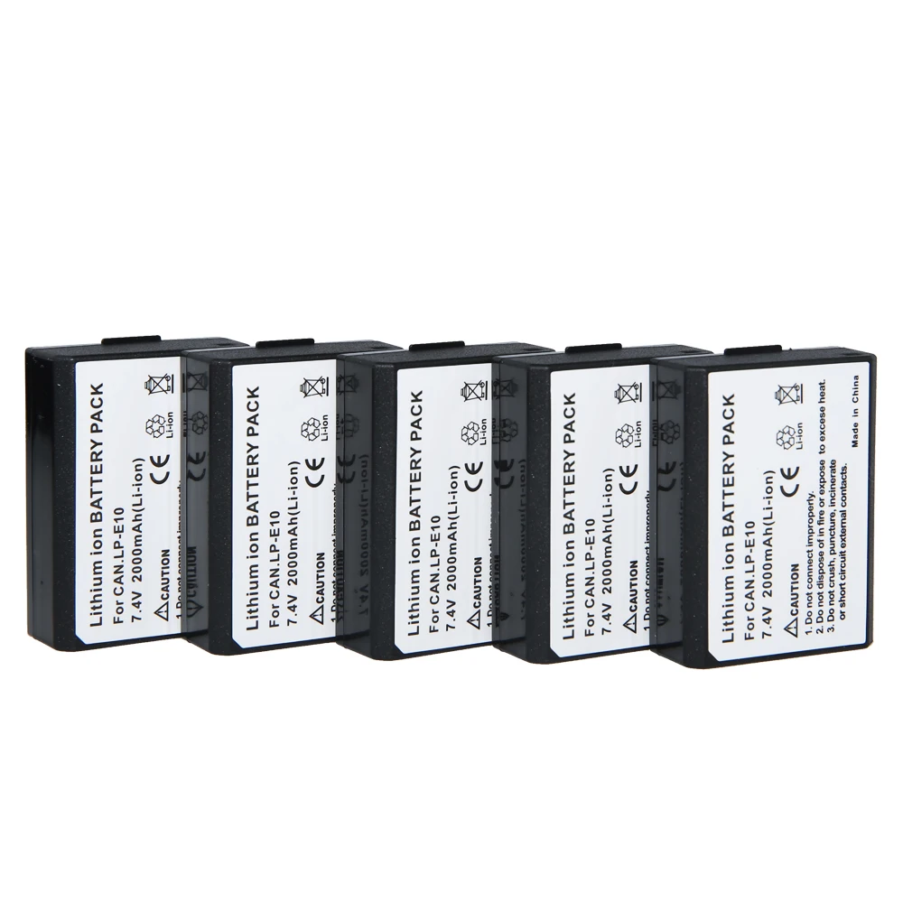 AOPULY 5 шт. Bateria 2000 мАч LP E10 LPE10 батарея для камеры Canon EOS 1100D 1200D 1300D Kiss X50 X70 X80 Rebel T3 T5