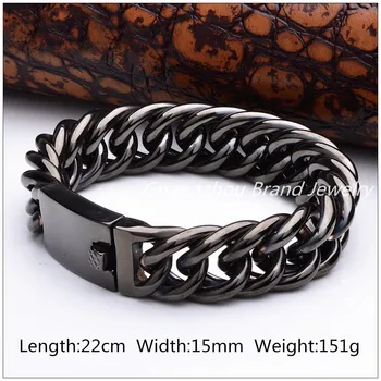 

8.66"*15mm 151g Huge Heavy 316L Stainless Steel Classic Black Curb Cuban Chain Men's Bracelet Bangle Fashion Jewelry Top Quality