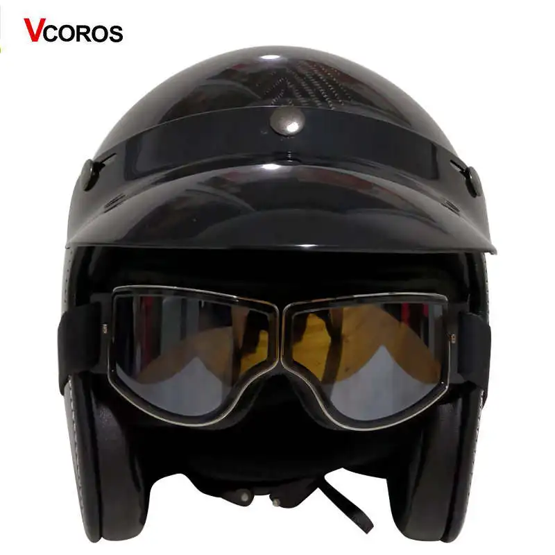 VCOROS винтажный мотоциклетный шлем Чоппер летний реактивный мотоциклетный гоночный шлем с открытым лицом из углеродного волокна усиленный шлем
