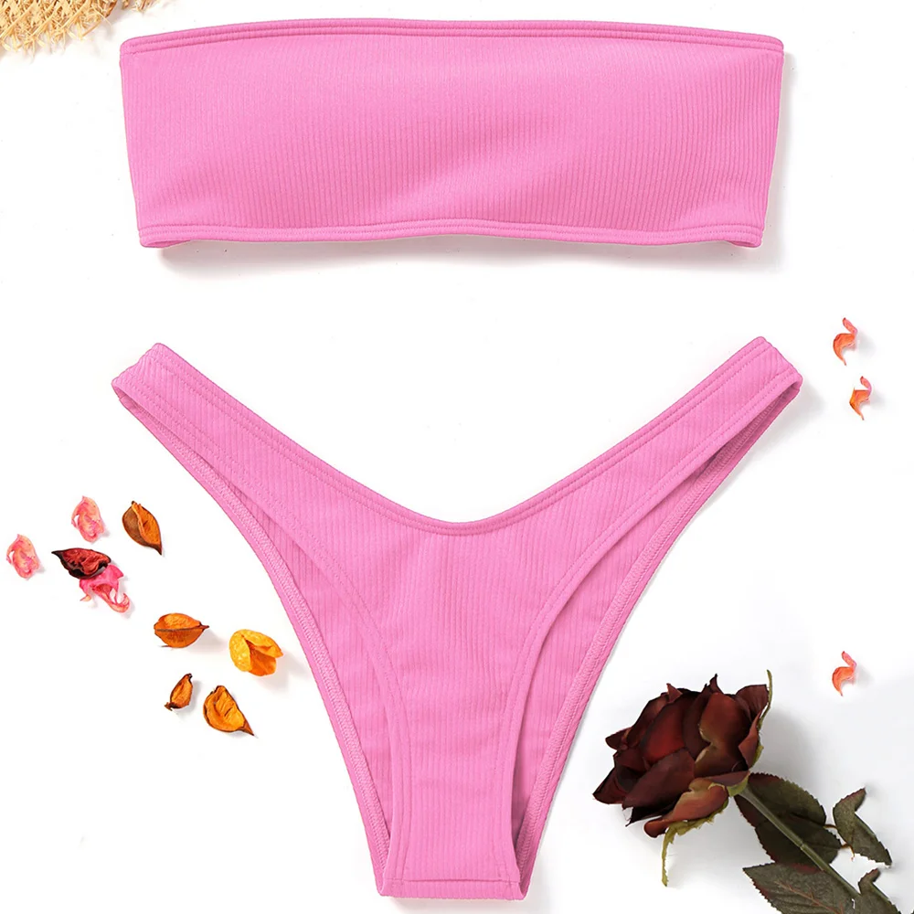 

AZULINA Strapless Backless Padded 2019 Bikini Set Sexy Women Lace-up Solid Color Low Waist Bikinis Bandage Swimwear Swimsuit