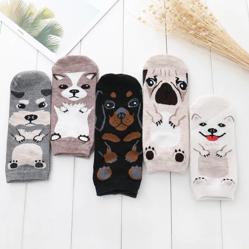 Новинка; модные прямые короткие хлопковые носки для отдыха с изображением животных; дышащие удобные женские Короткие Носки с рисунком щенка