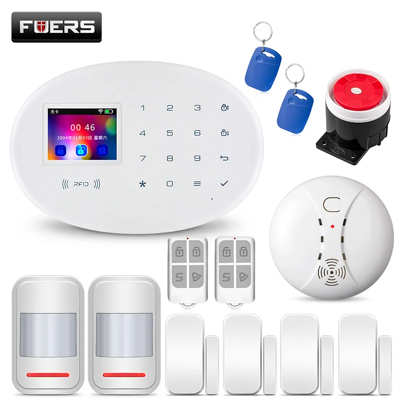 

FUERS W20 Wireless RFID SIM GSM Burglar Home Security WIFI Alarm System DIY Siren Kit IOS Android APP Control LCD Touch Keyboard