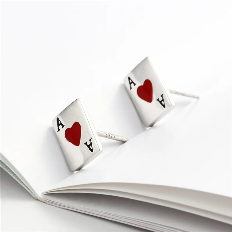 poker A drop glaze earring 100% 925 Sterling silver Jewelry fashion Hypoallergenic Stud earrings for women gift