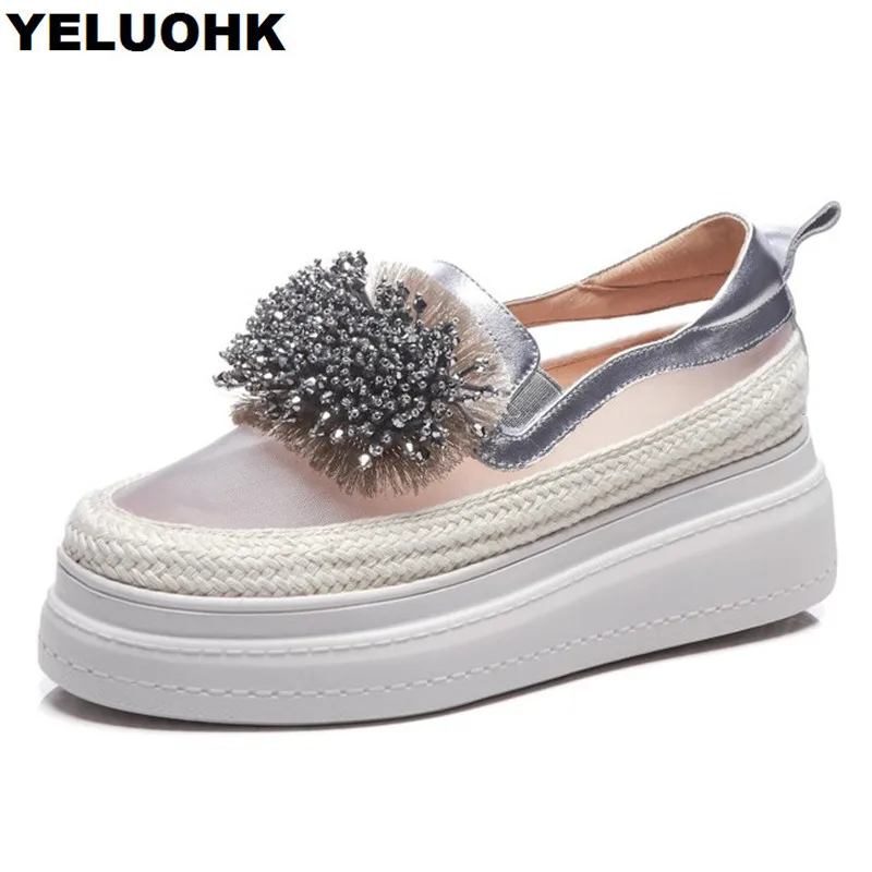 

Brand Air Mesh Summer Shoes Women Rhinestone Creepers Platform Shoes Women Flat Slip On Female Shoes With Crystal High Quality