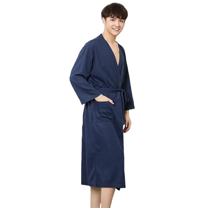 

Men New Cotton Robe Summer Casual Home Wear Solid Color Sleepwear Male Dressing Gown Loose Nightgown Oversize Kimono Bathrobe
