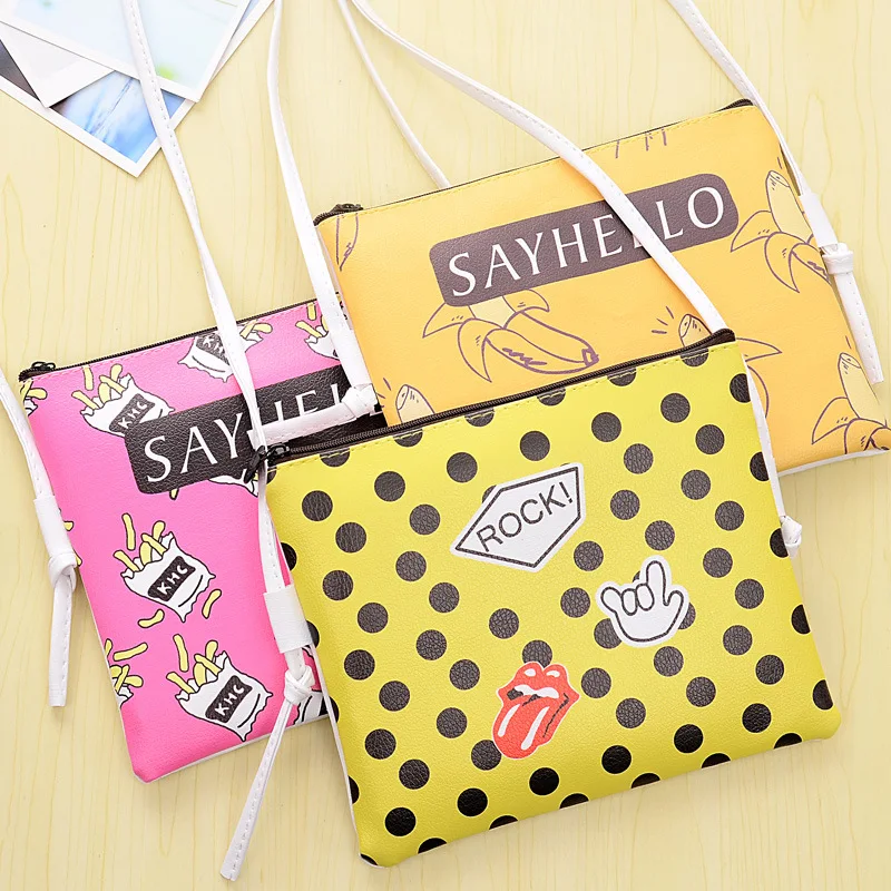 2016 Cool Cartoon Graffiti Printed Women PU Leather Handbag Casual Small Crossbody Bag Young Girls Daily Clutches Purses G0746