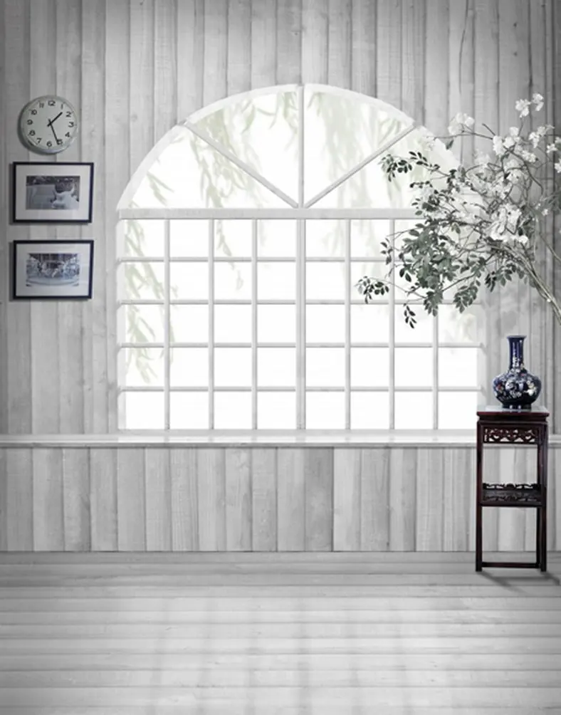 

5x7ft Wooden Floor White Room Flowers Photography Backdrops Photo Props Studio Background