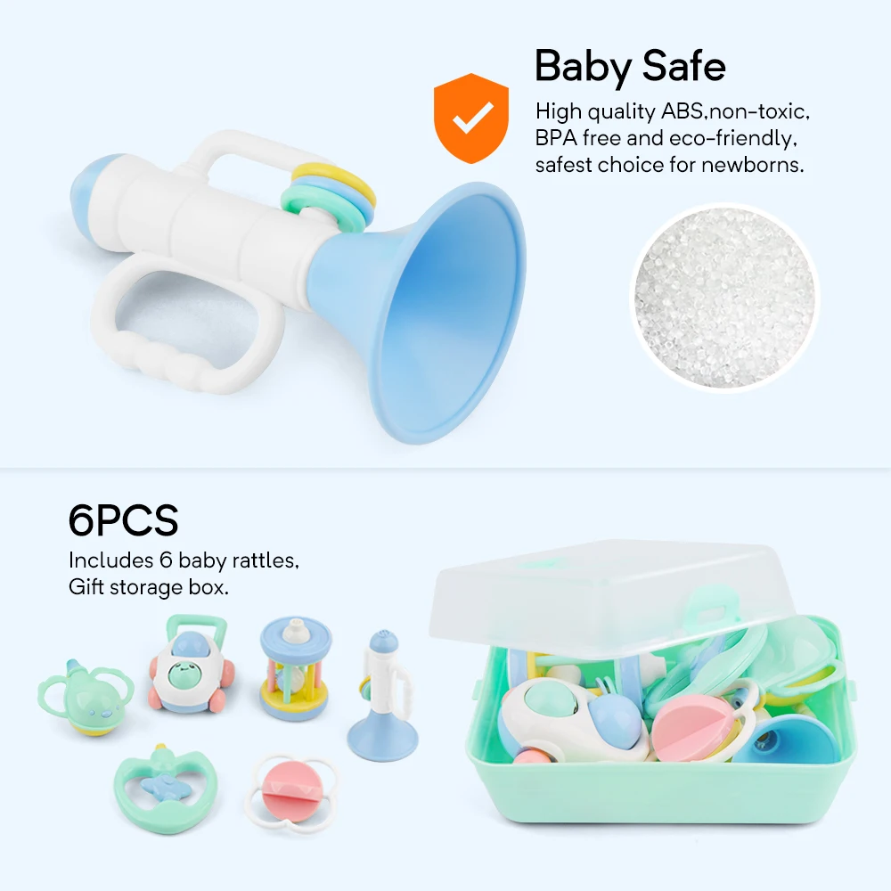 

6PCS Baby Rattles Toys Newborn Hand Bells Baby Toys 0-12 Months safe Development Infant Early Educational Baby Rattles for baby