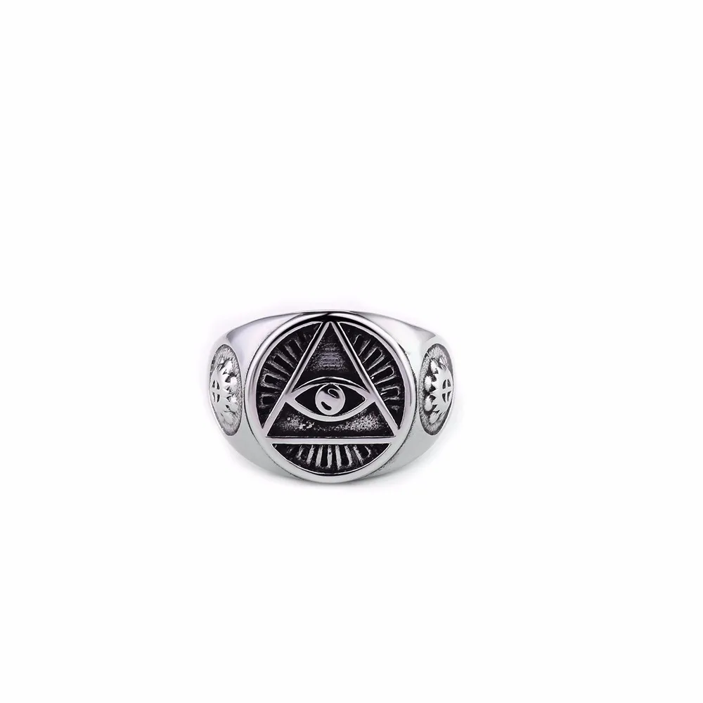 Мужские ювелирные изделия Illuminati Пирамида Глаз символ 316L Нержавеющая сталь перстень