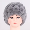 Hot Sale Winter Women Flower Striped Natural Real Fur Hats Lady Warm Knit Genuine Rex Rabbit Fur Caps Outdoor Fur Beanies Hats 2