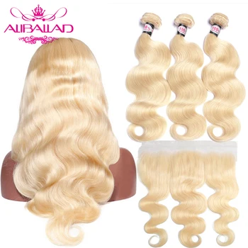 

ALIBALLAD Brazilian Hair Body Wave 613 Bundles With Frontal Remy Human Hair 13x4 Ear To Ear Lace Frontal Closure With Bundles