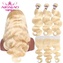 ALIBALLAD Brazilian Hair Body Wave 613 Bundles With Frontal Remy Human Hair 13×4 Ear To Ear Lace Frontal Closure With Bundles