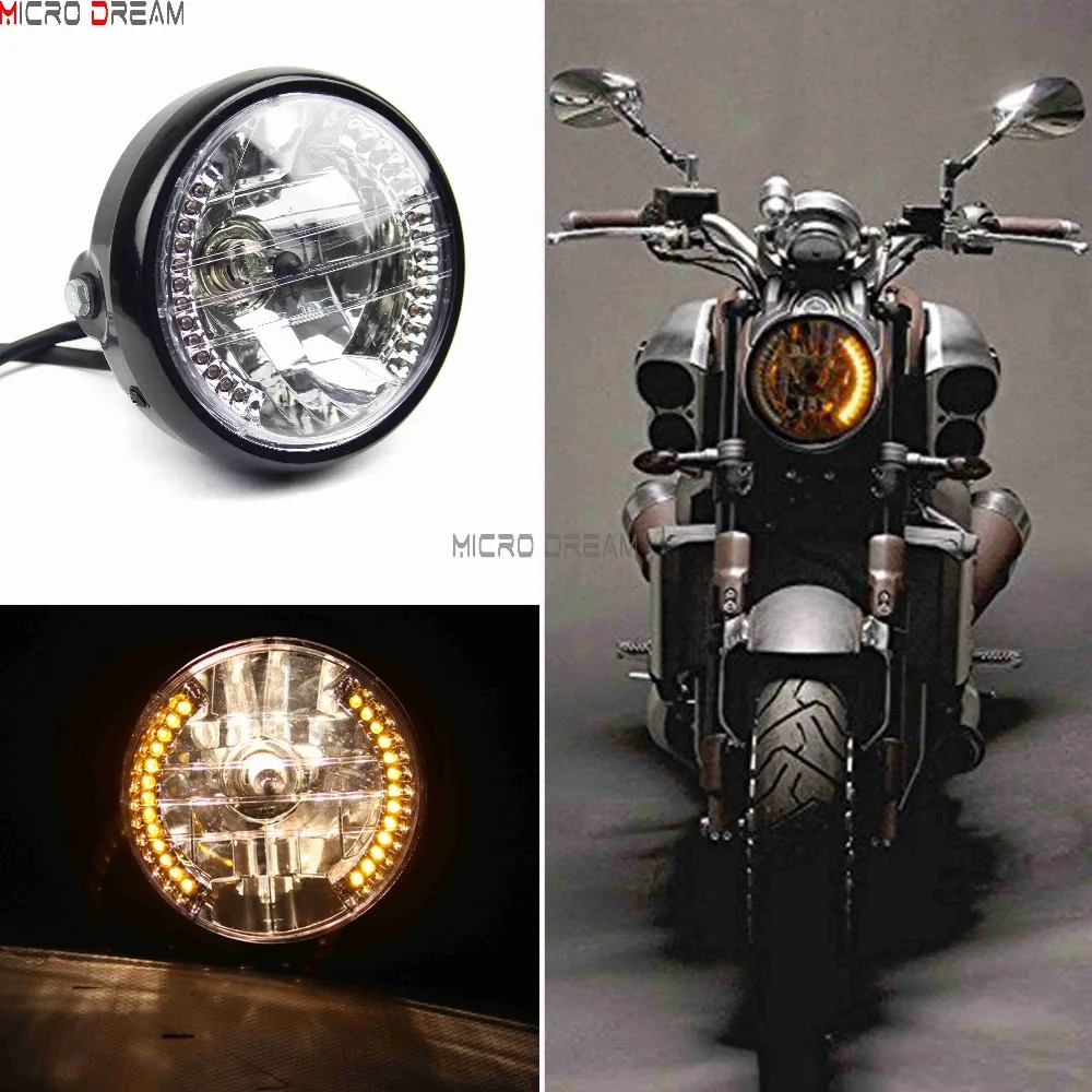Retro Motorcycle Round Headlight Signal Lamp For Harley Dual Sport Cafe Racer