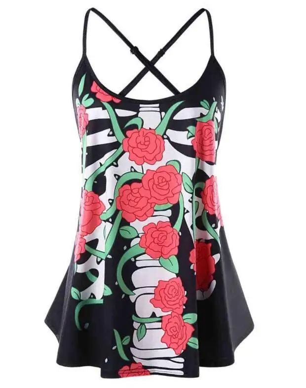 

2019 summer new fashion print flower strapless adjustable shoulder strap back cross plus size 5xl top women