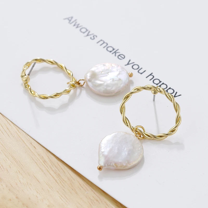 

Flashbuy Natural Pearl Statement Earrings for Women Alloy Twist Earrings Modern Beach Pendientes Girls Jewelry Party Accessory