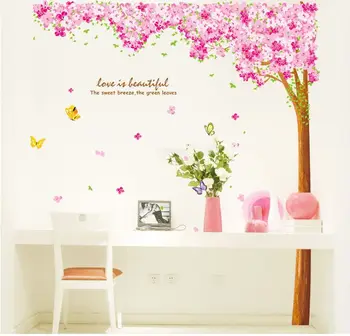 

2pcs/Set Cherry Tree Plant Wall Sticker Butterfly Flower Home Decor Bedroom for Children DIY Wall Poster Home Decoration