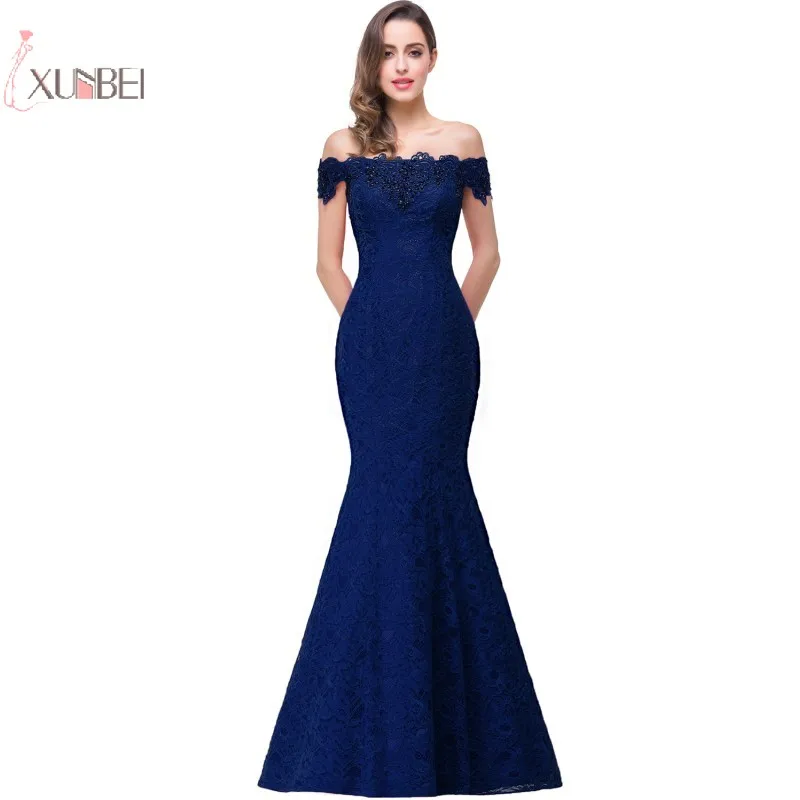 2019 Red Black Royal Blue Silver Mermaid Lace Prom Dresses Off The Shoulder Beading Long Prom