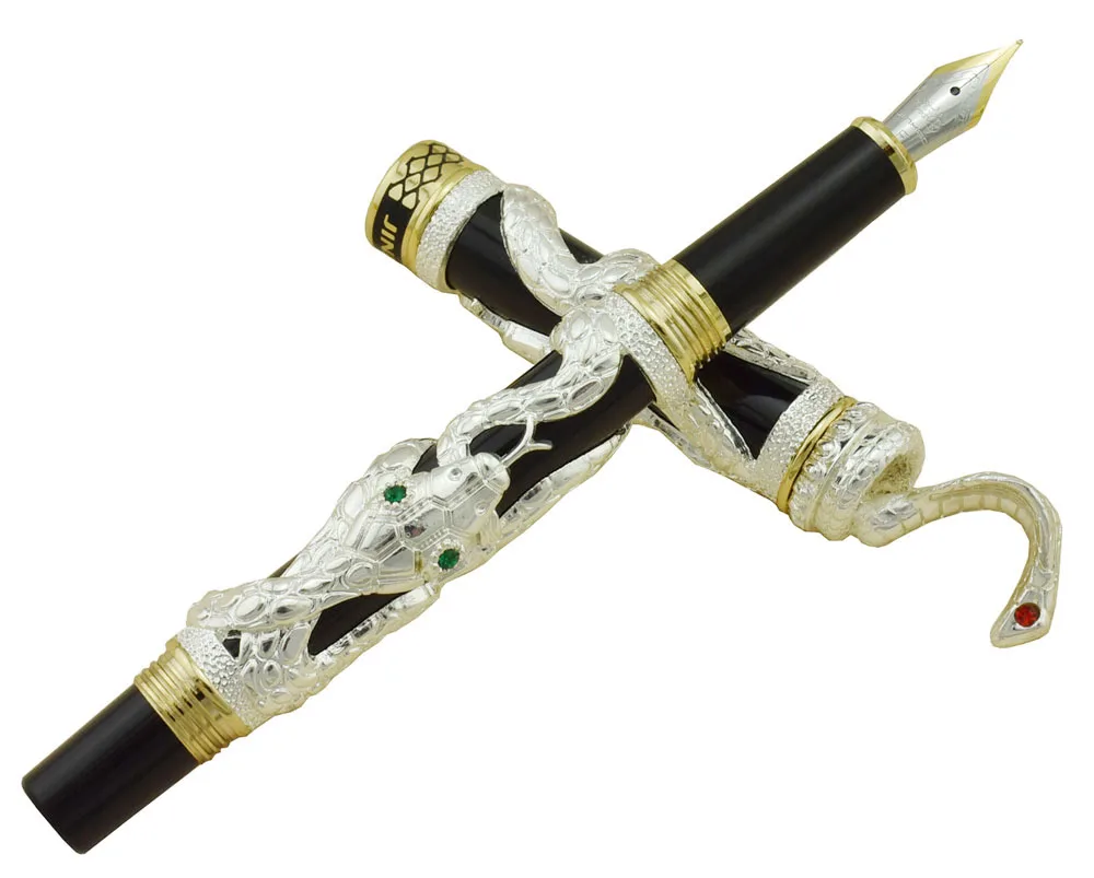 Винтажная перьевая ручка Jinhao в виде змеи серебряная Кобра 3d-узор рельефная