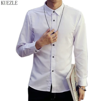 

shirt Men 2018 new fashion lapel slim long-sleeved shirt autumn formal shirts solid color mens cotton shirt S-XXL Black Feminina