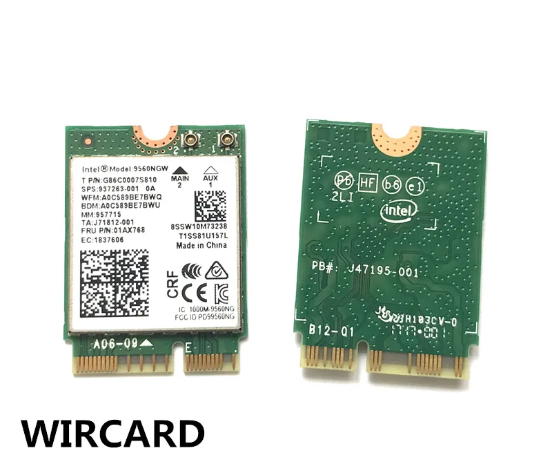 WIRCARD двухдиапазонный беспроводной AC 9560 для Intel 9560NGW 802.11ac NGFF ключ E 2,4G/5G 2x2 WiFi карта Bluetooth 5,0