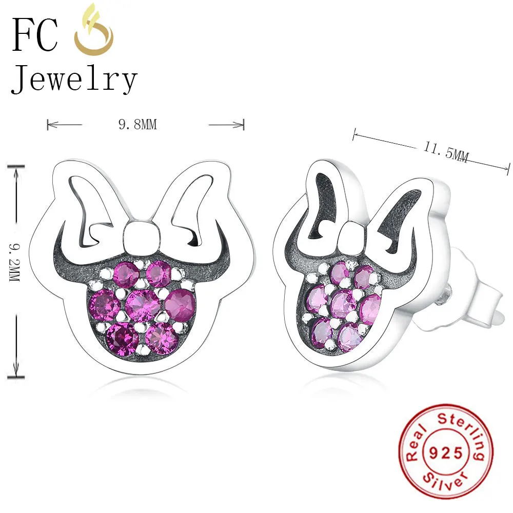 FC Jewelry 925 пробы серебряный малый простой милый минималистский мультфильм Минни циркония серьги гвоздики для женщин Femme леди дети Brincos