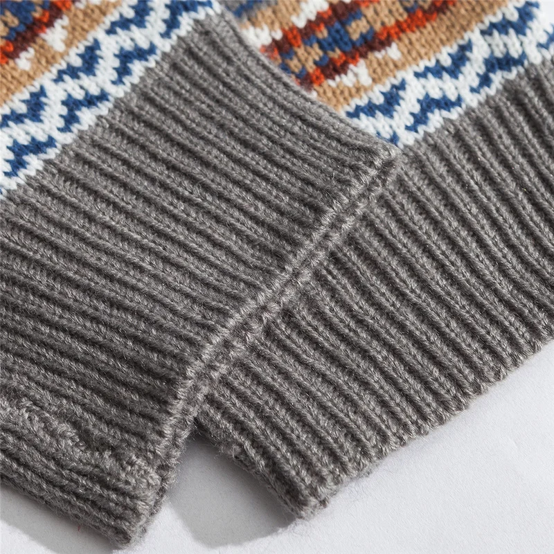 Zogaa, мужские свитера в народном стиле, осень, мужские пуловеры с круглым вырезом, винтажные свитера в полоску, пэчворк, качественные вязаные свитера