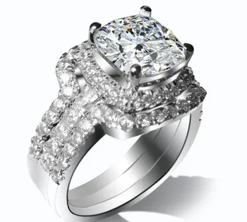 

Excellent 3 Carat Cushion Cut SONA Simulate Diamond Engagement Ring With Band White Gold Finish Best Wedding Anniversary Ring