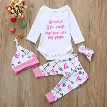 4 шт. для новорожденных мальчиков и девочек письмо стрелка комбинезон комбинезон, штаны комплект одежды новорожденных популярная детская одежда Изысканные детские костюмы