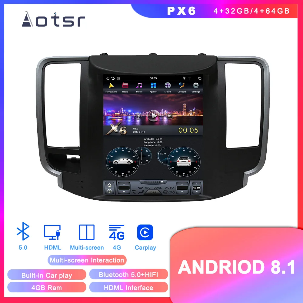 Автомобильный DVD-плеер в стиле Tesla Android 8 1 с GPS-навигацией для Nissan Teana 2008-2012