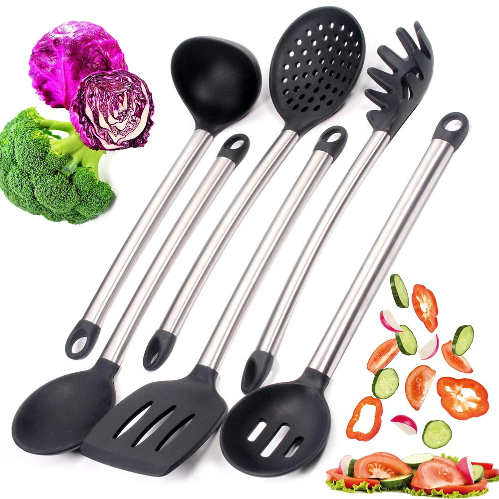6 & 8 Pieces Super Sturdy Cooking Utensils Set & Non Stick Silicone Tips For Pots and Pans, Kitchen Utensils by Leeseph