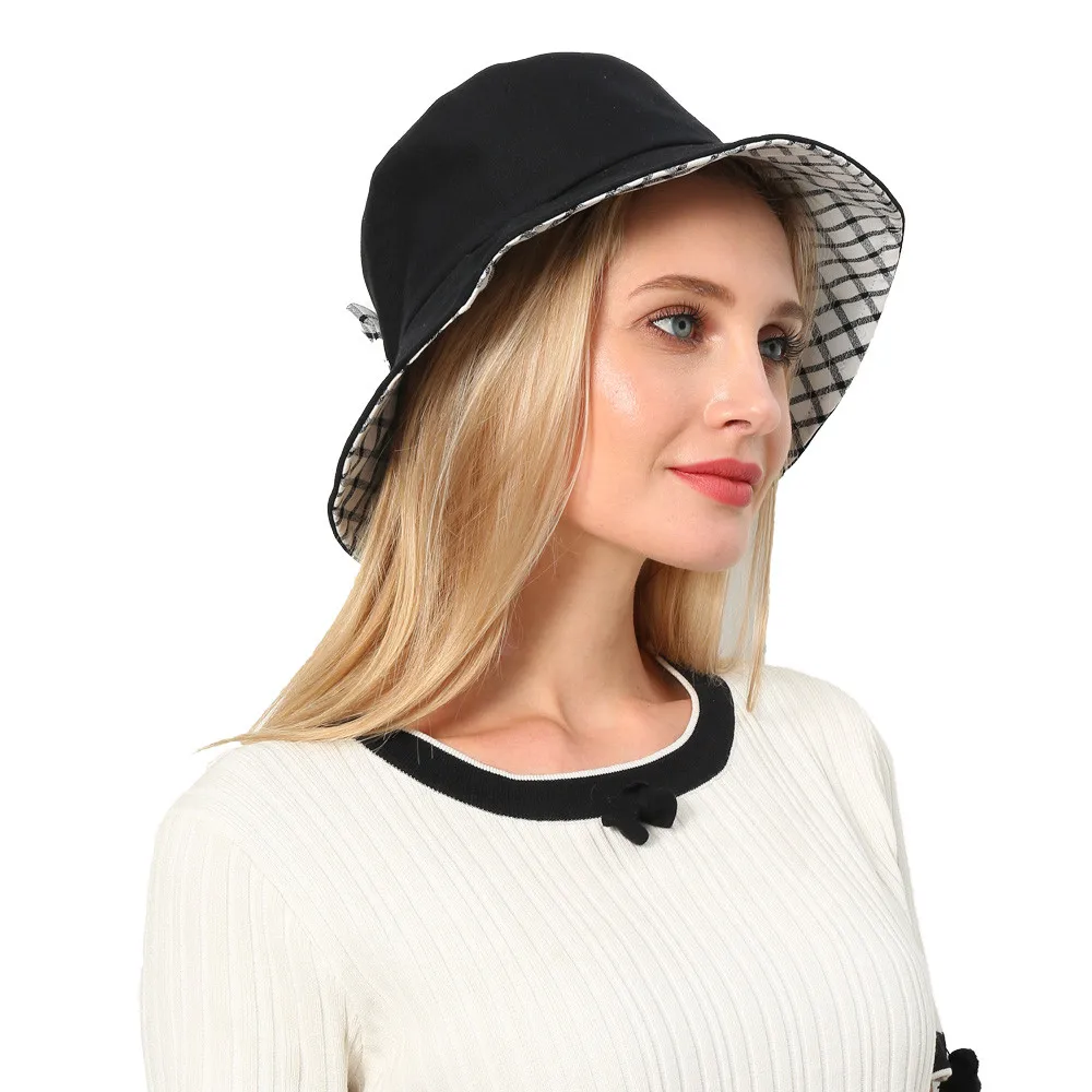 2019 Woman summer sexy visor beach hat cotton wild plaid pretty beach hat fashionable folding outdoor sports beach hat 40J5 (19)