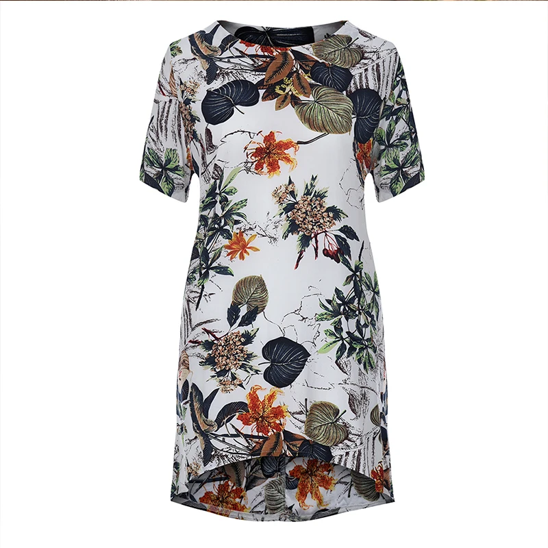 

2019 Women Summer Dress Office Lady Style Floral Printing Loose Mini Straight Dress Vestidos Plus Size Dresses 81957