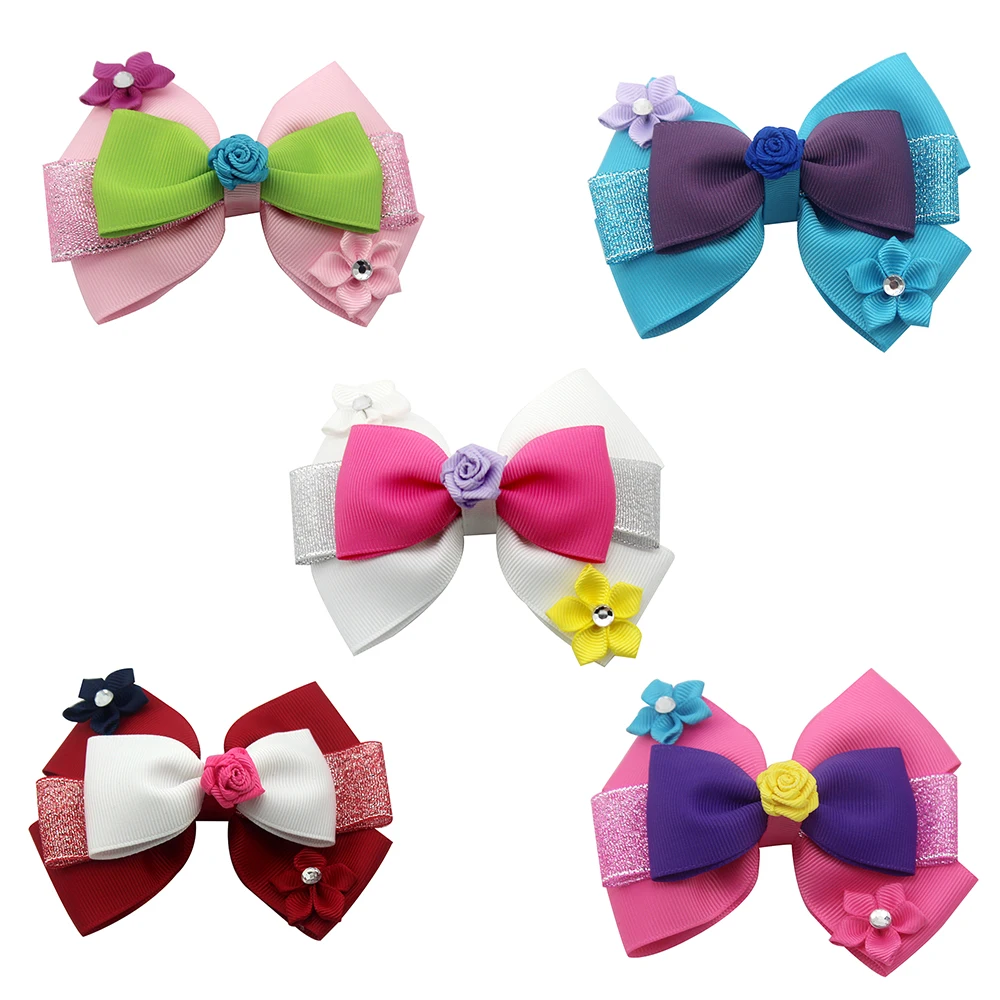

5 pcs 3 Inch Cute cartoon Hair Bows for Kids Double Layers Swallowtail Soft Glitter Hair Clips Girls Hair Accessories for gifts