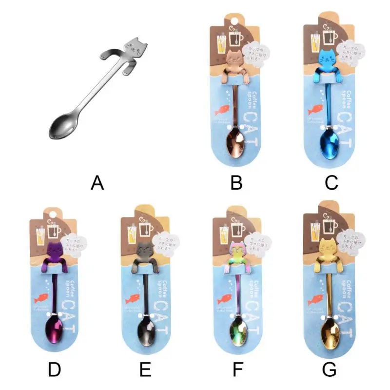 

Mini Kitten Design Handle For Coffee Tea Kitchen Utensils Tableware Cutlery Tools Stainless Steel Spoon With Long