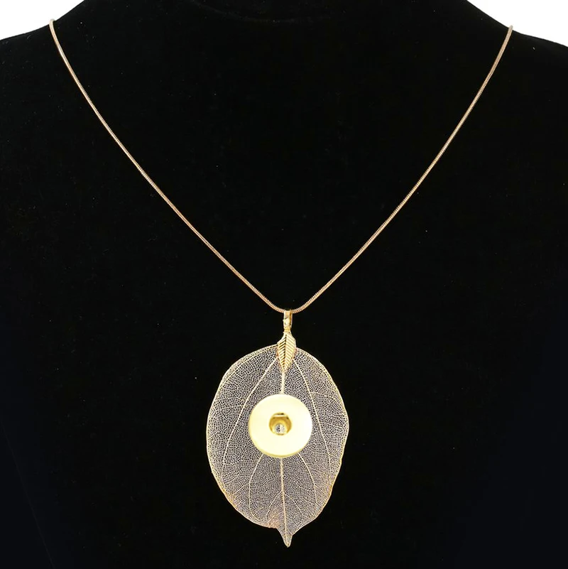 Новые натуральные листья золотого, серебряного цвета 18 мм Кнопка ювелирные изделия серьги ожерелье NE357 - Окраска металла: Necklace golden