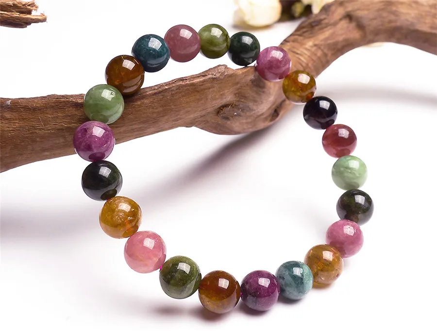Natural Genuine Tourmaline Gemstone Crystal Round Bead Stretch Bracelets For Women 9mm | Украшения и аксессуары