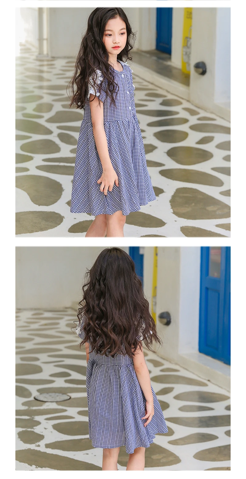 teenage girls dresses with lace crochet floral red blue plaid preppy style little girls dress 2018 summer children dress baby (7)