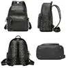 Fashion rivets men backpack Large capacity Crocodile pattern man laptop backpack 15.6 Casual Travel bag pu leather Bagpack black 4