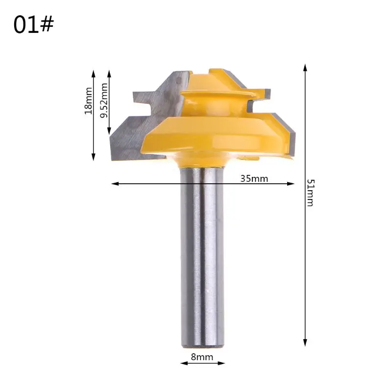 45 градусов Блокировка Торцовочная 8*1-1/2 3/8 8*2 фреза 8 мм хвостовик триммер дрель фреза дерево Рабочий инструмент