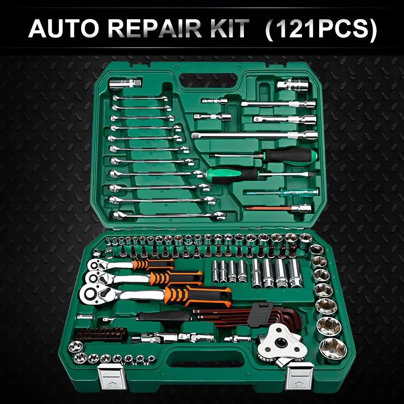 121PC Car Repair Tools Mechanic Tools Set Socket Wrench Tools for Auto Ratchet Spanner Screwdriver Socket Set Hex Key
