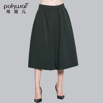 

POKWAI Fashion Calf-Length Wide Leg Pants Women Brand Clothing Casual Pleated Harem Trousers Zipper Fly Loose Britches