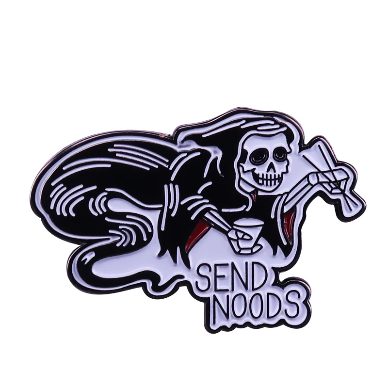 

Send noods ghost brooch Gothic horror art badge ramen noodle lovers gift humor addition
