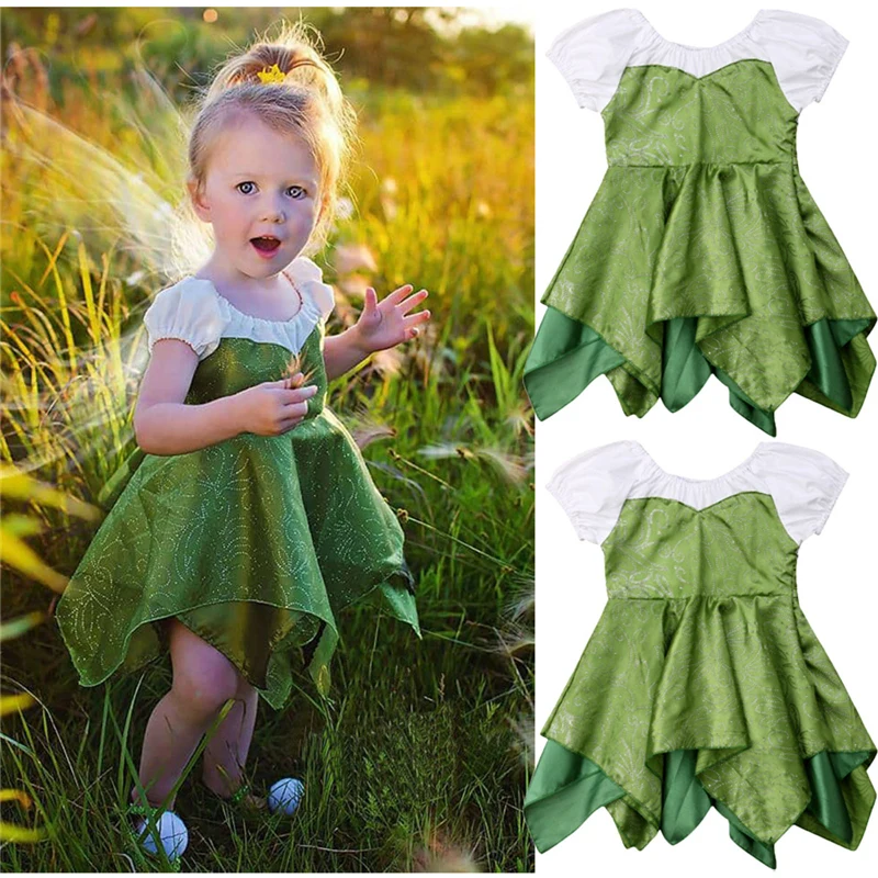 

Emmababy Baby Girl Clothes Birthday Dress Cute Fashion O-Neck A-Line Ruched Short Sleeve Patchwork Knee-Length Dress Light Green