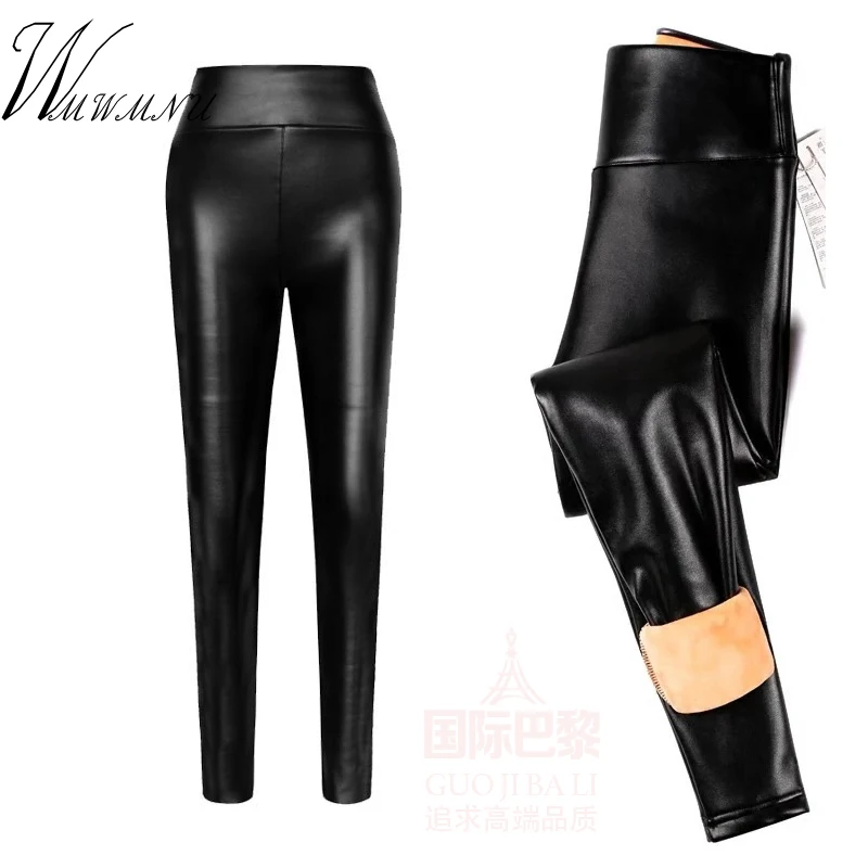

High Qualiaty Pu Leather Velet Pencil Pants 2018 Black Autumn Winter Thick Warm Leggings Plus Size 3XL Skinny High Waist Legging