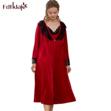 Fdfklak Золотой бархатный зимний халат женский длинный рукав теплые халаты наборы из двух частей халат женская одежда платья Кружева банный Халат