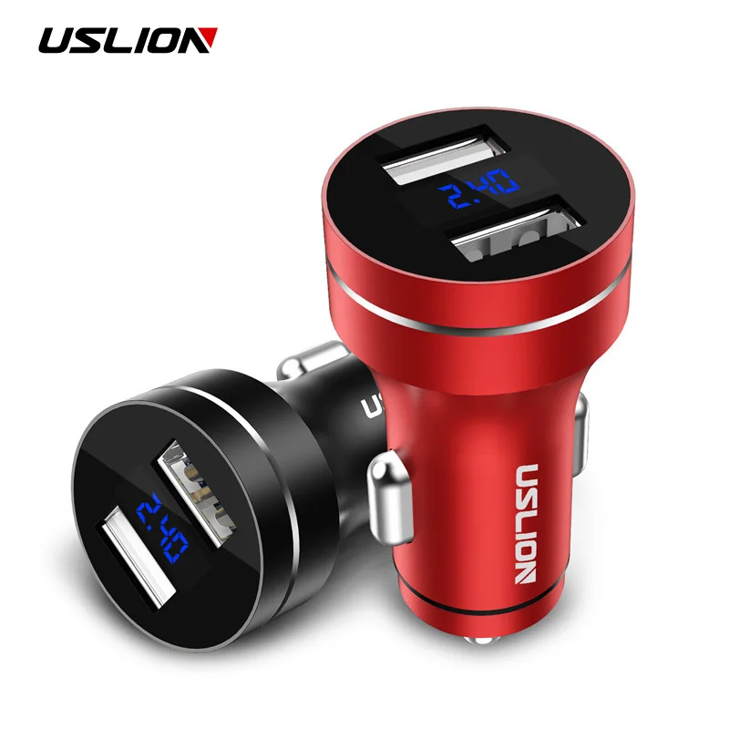 

USLION 2.4A Dual USB Car Charger For Mobile Phone Tablet GPS LED Display Charger USB Car Phone Charger Adapter in Car Charge