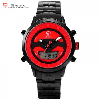

Requiem Shark Sport Watch Red Dashboard LCD Digital Backlight Date Alarm Stopwatch Quartz Stainless Steel New Man Watches/SH552