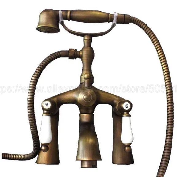 Bathtub Faucets Antique Brass Bathroom Faucet Mixer Tap Deck Mounted Hand Held Shower Head Kit Shower Faucet Sets ztf038