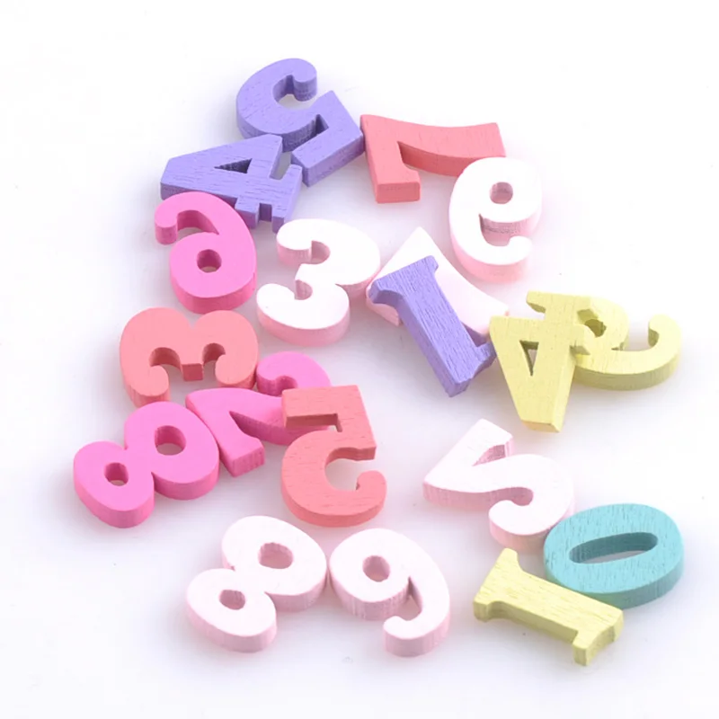 

100pcs Mixed Color Number Nonporous Wood Scrapbooking Craft Beads for DIY Craft Decoration 16x14mm MT0771